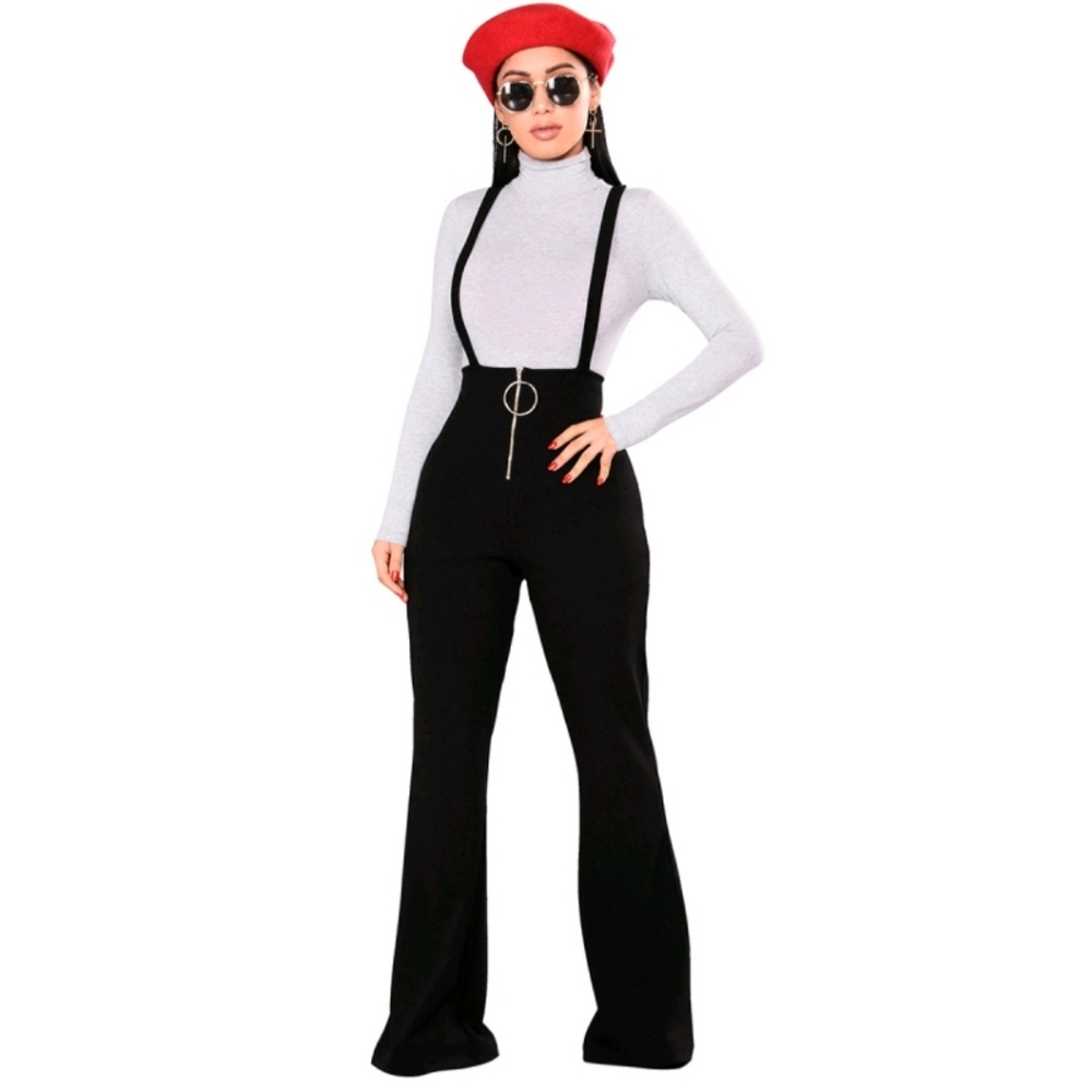 Casual Style Flare Bib Suspender Pants